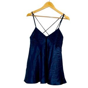 Vintage Navy Lace & Satin Chemise, Medium